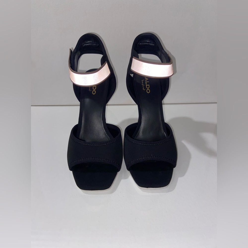 ALDO Black and White and reflective strap with an orange back Women's Sandals